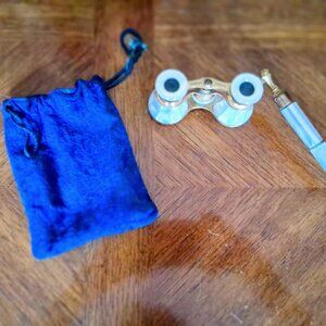 ANTIQUE BRASS MOTHER OF PEARL LEMAIRE PARIS OPERA GLASSES WITH BLUE VELVETEENBAG